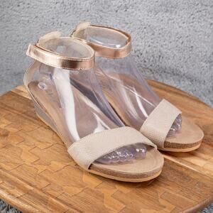 Naot Pixie Sandals Womens 40 Grey Leather Metallic Rose Gold Pink Wedge Shoes
